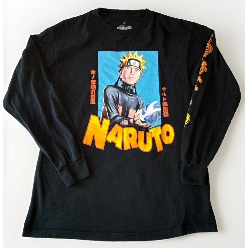 Naruto Shippuden Mens Black Graphic Long Sleeve T-Shirt Large